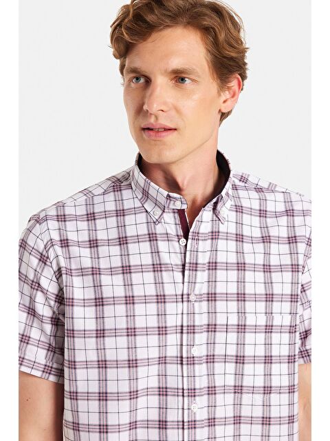 TUDORS Erkek Regular Fit Klasik Kesim Pamuklu Tek Cepli Ekoseli Düğmeli Yaka Gömlek - S000519199-23173