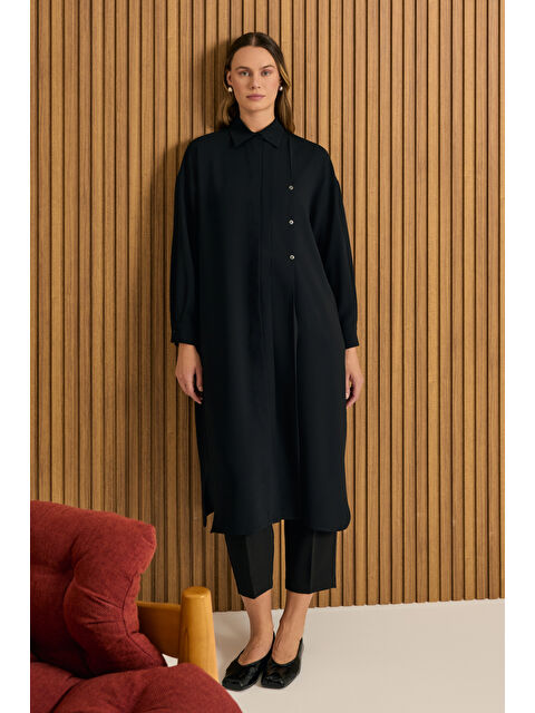 AKER Siyah Koza Logo Detaylı Tunik - S000490355-19351