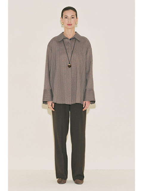 Manuka Kemer Detaylı Çizgili Gömlek Antrasit - S000529509-29666