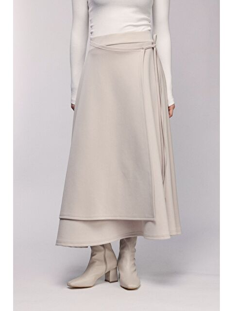 Saade Taş Yüksek Bel Bağlamalı Katmanlı Görünüm Scuba Etek - S000504789-25636