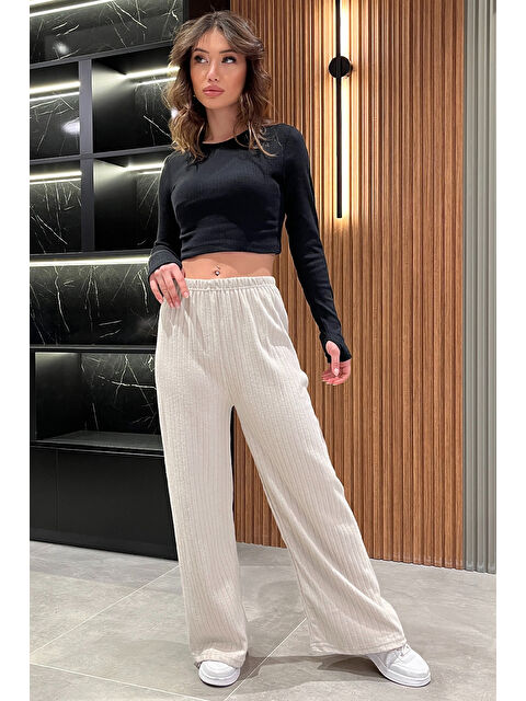 Gülseli Kadın Bol Paça Fitilli Pantolon - S000326401-25636