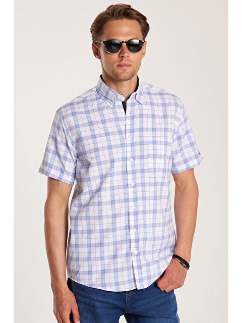 TUDORS Erkek Regular Fit Klasik Kesim Pamuklu Tek Cepli Ekoseli Düğmeli Yaka Gömlek - S000519201-23173