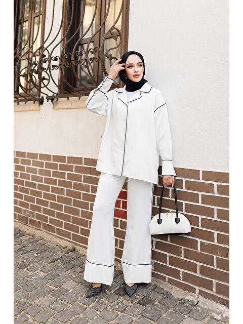 Locco Moda Kadın Çizgi Detay İkili Takım Beyaz - S000358486-20063