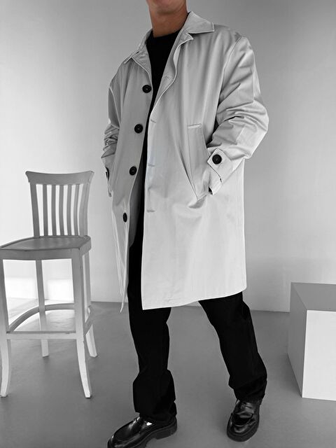 Abluka Online Erkek Oversize Uzun Su Ve Rüzgar Geçirmez Pardesü Trençkot Gri - S000333068-20600