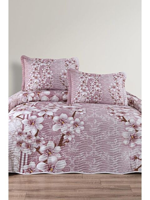 Çeyiz Diyarı Avena Baskılı Kapitoneli Çift Kişilik Yatak Örtüsü Gül Kurusu - S000493245-20028