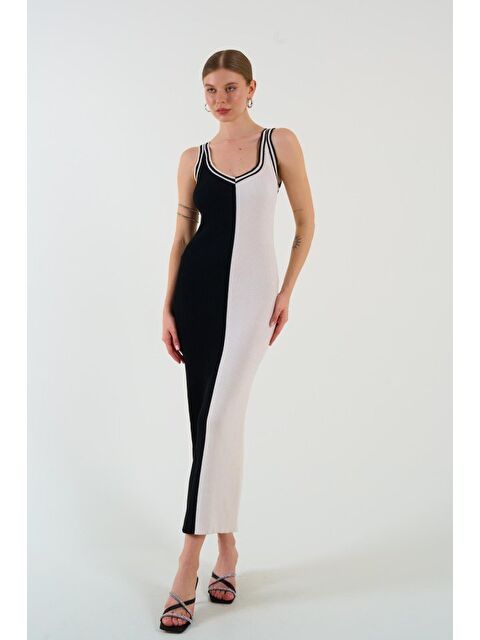 Jane's İki Renki Kolsuz Elbise - Siyah-Krem - S000527738-5300