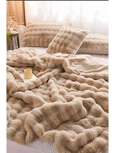 Çeyiz Diyarı Tomris Tavşan Tüyü Çift Kişilik Yatak Örtüsü 220x240 Cm Vizon - S000493249-26429