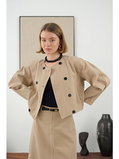 HE-QA Pamuklu Kruvaze Ceket Mat Vizon - S000402141-26429