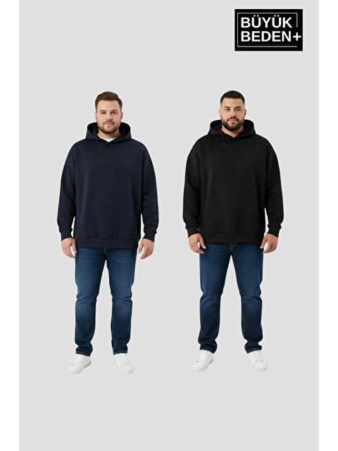 Süperlife Erkek Büyük Beden 2' li Set Kapüşonlu Kollar Ve Etek Ribanalı ince Swatshırt SPR26BSW957+2 - S000497556-37355