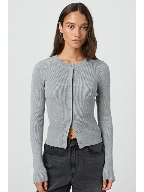 Madmext Gri Düğmeli Uzun Kollu Kaşkorse Hırka Mg2177 - S000360740-20600