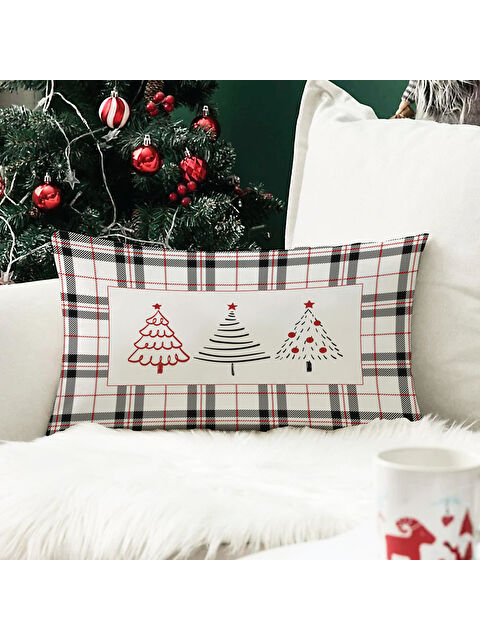 Evmila Yılbaşı Temalı Ağaç Desenli Kadife Kırlent Kılıfı 35x55 cm - S000285265-23173