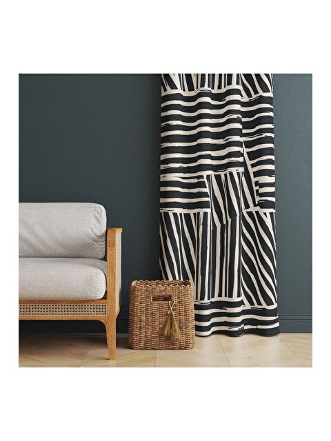 Evmila Siyah Beyaz Çizgili Modern Desenli Fon Perde - S000286645-23173