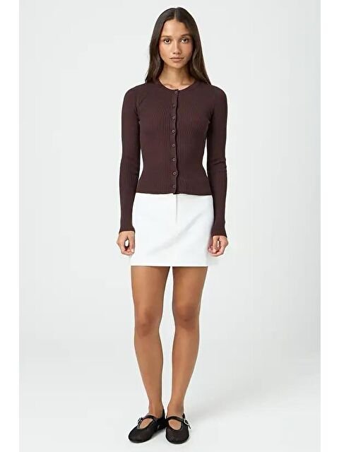 Madmext Kahverengi Düğmeli Uzun Kollu Kaşkorse Hırka Mg2177 - S000360740-19413