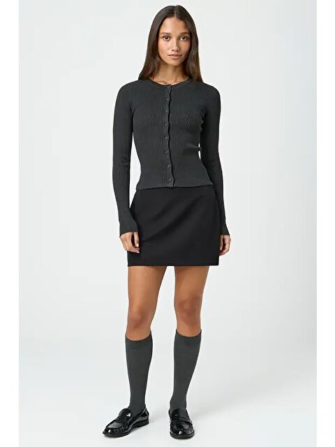 Madmext Antrasit Düğmeli Uzun Kollu Kaşkorse Hırka Mg2177 - S000360740-29666