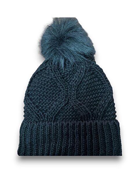 Formo Kadın Siyah Desenli Pelüş Ponponlu Kışlık Yumuşak Bere - S000324993-22238