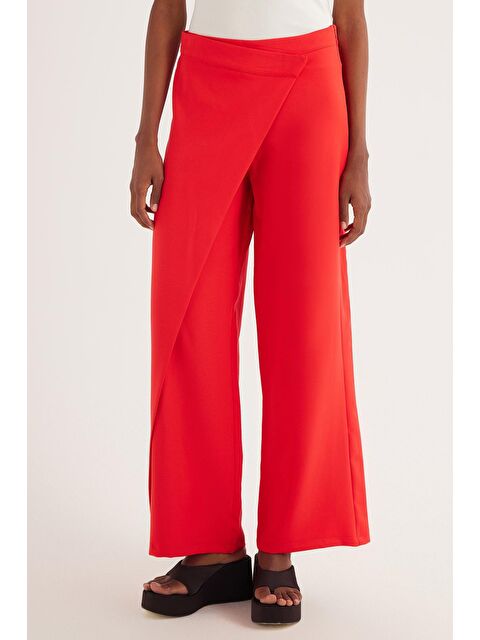 TUDORS Kadın Standart Fit Geniş Paça Kırmızı Double Pantolon - S000523059-20045