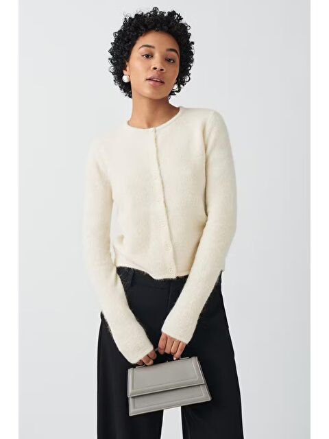 Madmext Ekru Düğmeli Triko Hırka Mg2151 - S000360741-19965