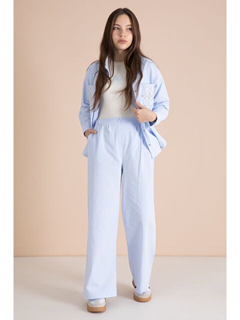 Cansın Mini Mavi Nakışlı Gömlekli Badili Kız Çocuk 3lü Pantolonlu Takım 23561 - S000506995-17234