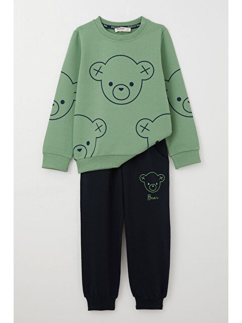 Breeze Erkek Çocuk Eşofman Takım Sevimli Ayıcık Baskılı Mint Yeşili (1-4 Yaş) - S000325491-34927