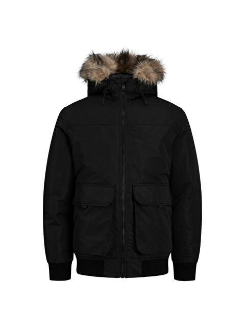 Jack & Jones Construct Faux Fur Bomber Erkek Siyah Kapüşonlu Mont - S000317660-19351