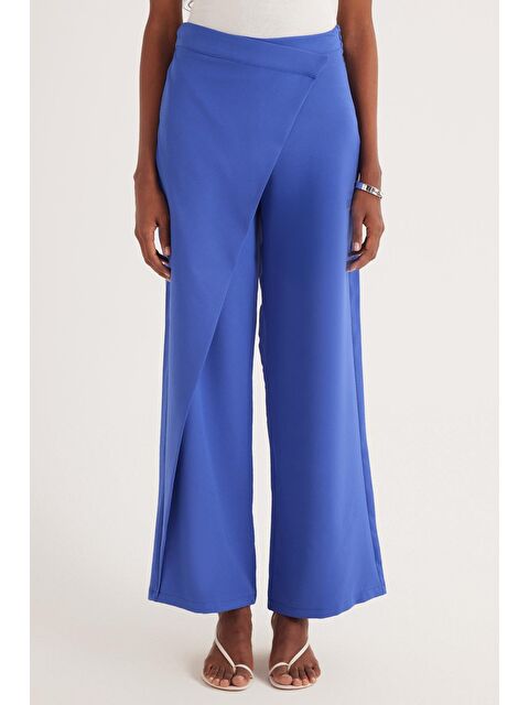 TUDORS Kadın Standart Fit Geniş Paça Mavi Double Pantolon - S000523061-17234