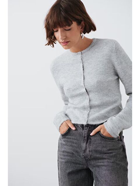Madmext Gri Düğmeli Triko Hırka Mg2151 - S000360741-20600