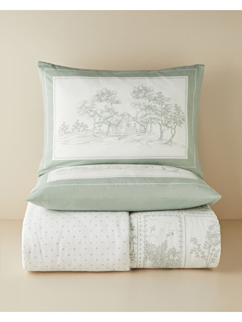 English Home Pastoral Patch Pamuk Çift Kişilik Nevresim Takımı 200x220 cm Yeşil