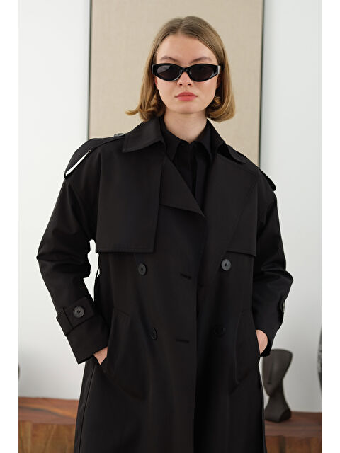 HE-QA Uzun Klasik Trençkot Siyah - S000402142-19351