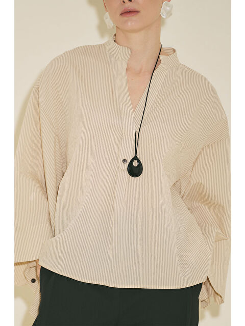 Manuka Kimono Kol Bluz Ekru Çizgili - S000529499-19965