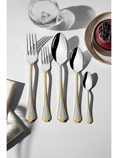 Nehir Fulya Altın Saten 6 Kişilik 30 Parça Kutulu Çatal Kaşık Takımı - S000496197-20076