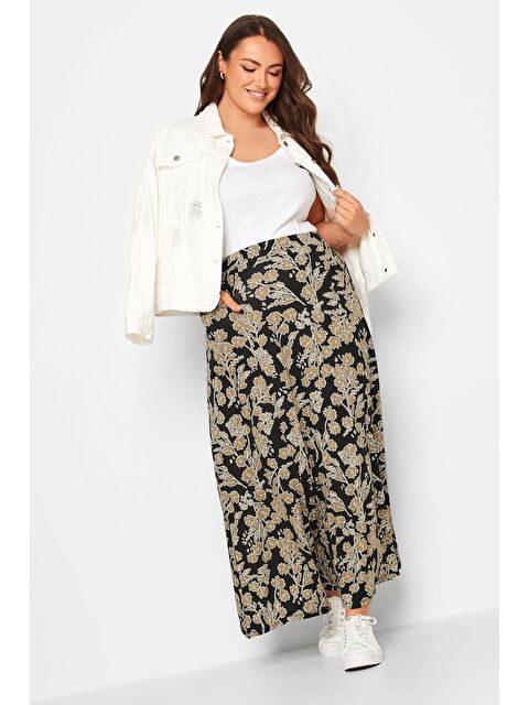 Stil Diva Büyük Beden Önü Çift Cepli Beli Lastikli Maxi Boy Etek 302287 - S000065022-29705