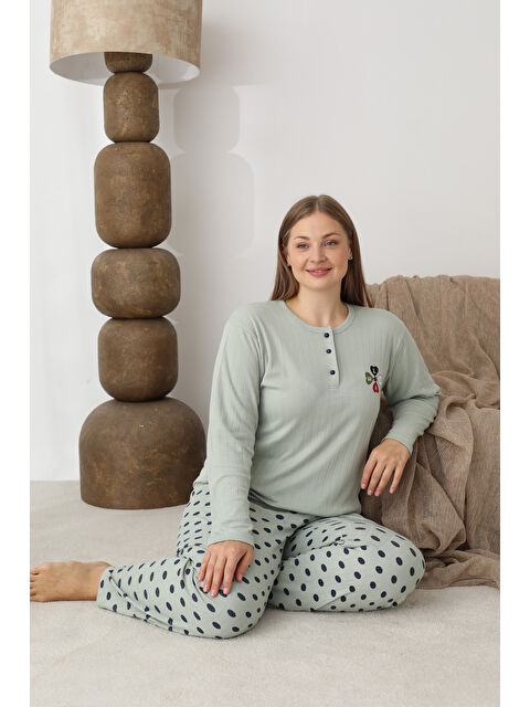 SEBOTEKS Şardonlu İnterlok Kumaş Büyük Beden Kışlık Kadın Pijama Takımı 1160 - S000463835-14939