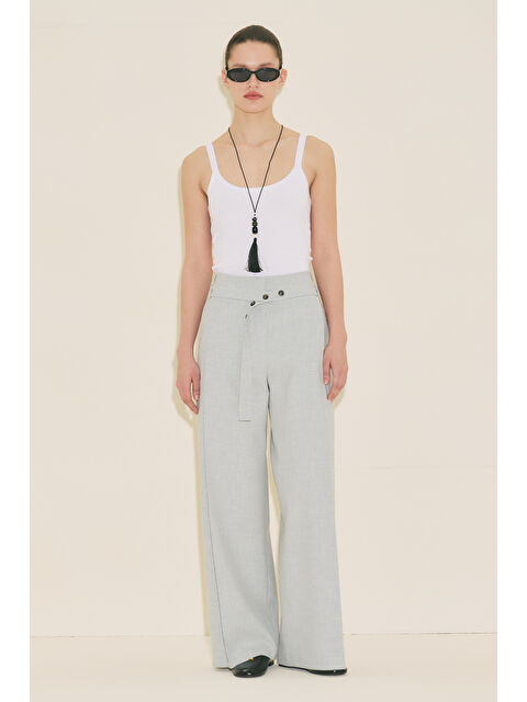 Manuka Geniş Pile Detaylı Kemerli Pantolon Mavi - S000529511-17234