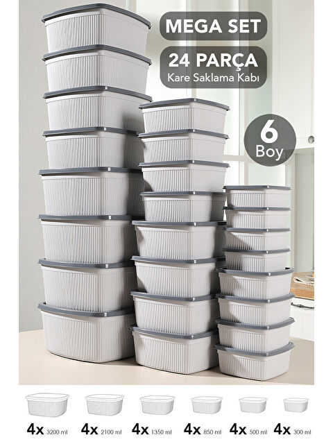 Meleni Home 24'lü Çizgili Kare Erzak Gıda Saklama Kabı Seti