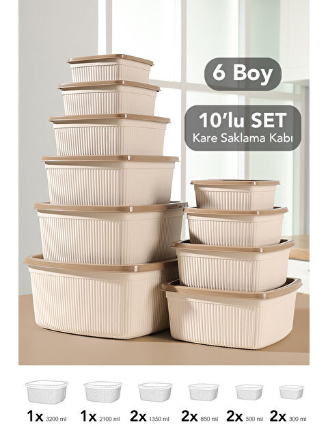 Meleni Home 10'lu Çizgili Kare Erzak Gıda Saklama Kabı Seti