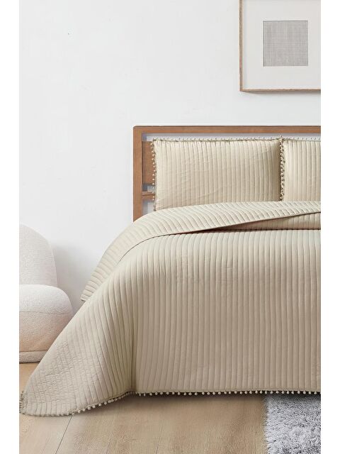 Çeyiz Diyarı Venedik Elyaf Dolgulu Çift Kişilik 240x260 Cm Yatak Örtüsü Bej - S000501265-19928
