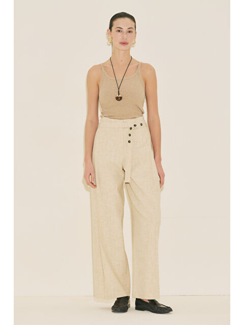 Manuka Geniş Pile Detaylı Kemerli Pantolon Bej - S000529511-19928