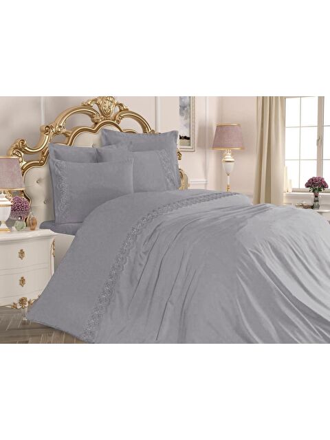 Çeyiz Diyarı Lalezar Sade Fransız Güpürlü Nevresim Takımı Gri - S000496210-20600