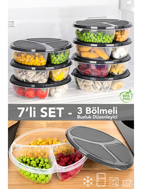 Meleni Home 7 Adet Yuvarlak 3 Bölmeli Saklama Kabı