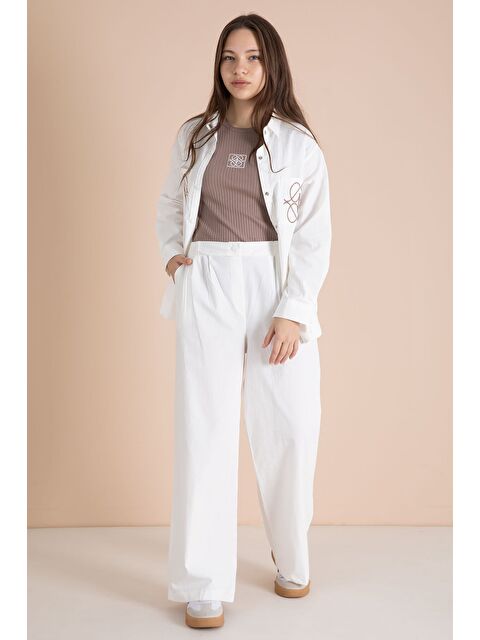 Cansın Mini Ekru Nakışlı Gömlekli Badili Kız Çocuk 3lü Pantolonlu Takım 23562 - S000506995-19965