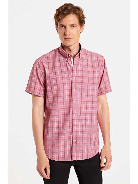 TUDORS Erkek Regular Fit Klasik Kesim Pamuklu Tek Cepli Ekoseli Düğmeli Yaka Gömlek - S000519206-23173