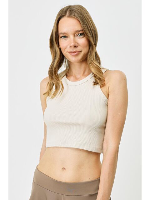 C&City Kadın Halter Yaka Fitilli Esnek Crop Atlet 925 Bej - S000226324-19928