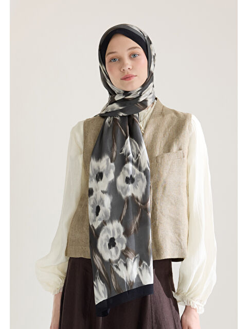 Fresh Scarfs Irıs Garden Floş Viskon Şal Siyah - S000427068-19351