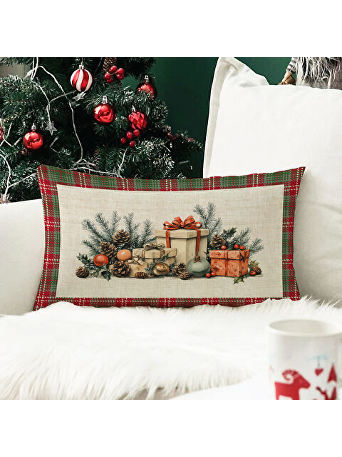 Evmila Yılbaşı Temalı 35x55 Fermuarlı Kadife Kırlent Kılıfı - S000291166-23173