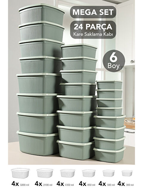 Meleni Home 24'lü Çizgili Kare Erzak Gıda Saklama Kabı Seti