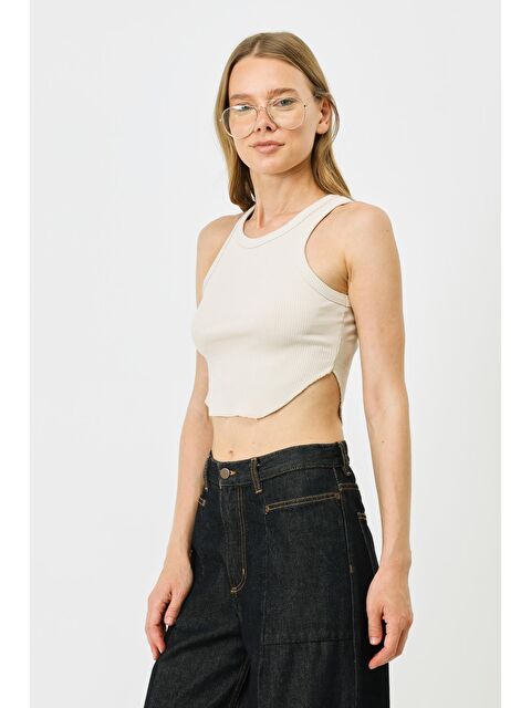 C&City Kadın Oval Fitilli Askılı Crop Atlet 920 Bej - S000226327-19928