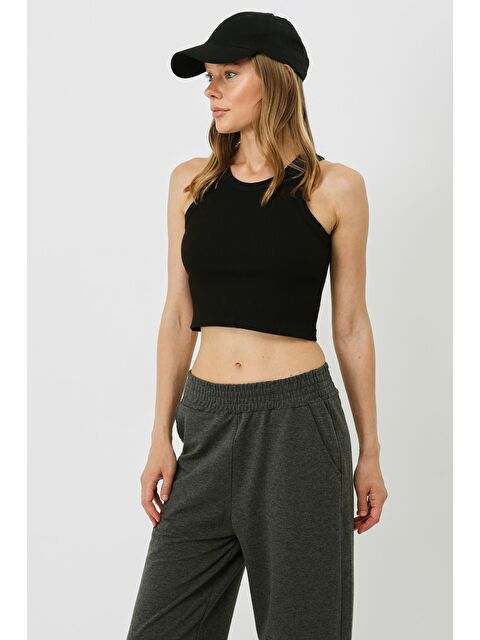 C&City Kadın Halter Yaka Fitilli Esnek Crop Atlet 925 Siyah - S000226324-19351