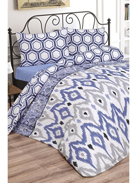 Çeyiz Diyarı Cindy Çift Kişilik Lastikli Çarşaflı Nevresim Takımı Mavi - S000496220-17234