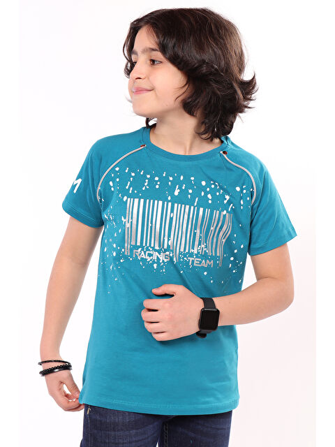 Toontoykids Erkek Çocuk Racing Team Yazılı Barkod Baskılı Tişört - S000374937-37399