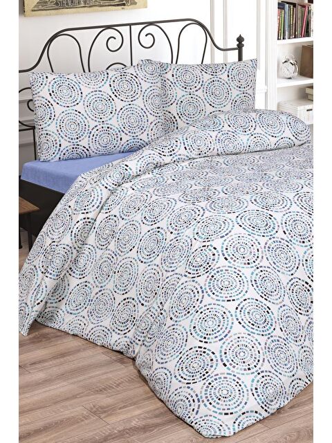 Çeyiz Diyarı Vivi Çift Kişilik Lastikli Çarşaflı Nevresim Takımı Mavi - S000496222-17234